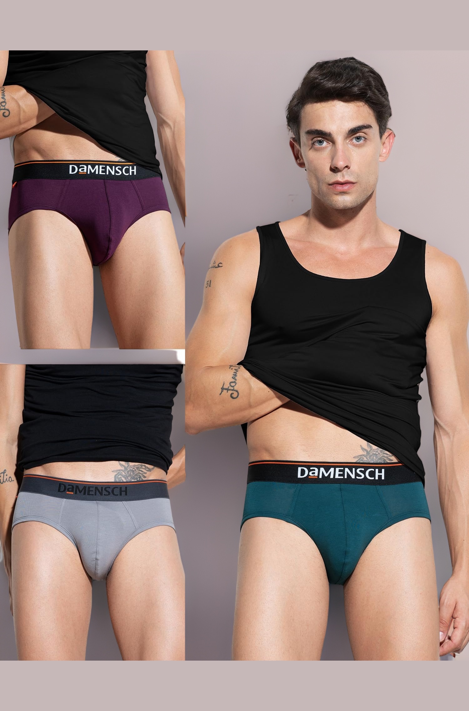 DAMENSCH Deo-Cotton Solid Underwear for Men Combo Breathable Inner Cotton Briefs Pack No-Marks Waistband Moisture Wicking