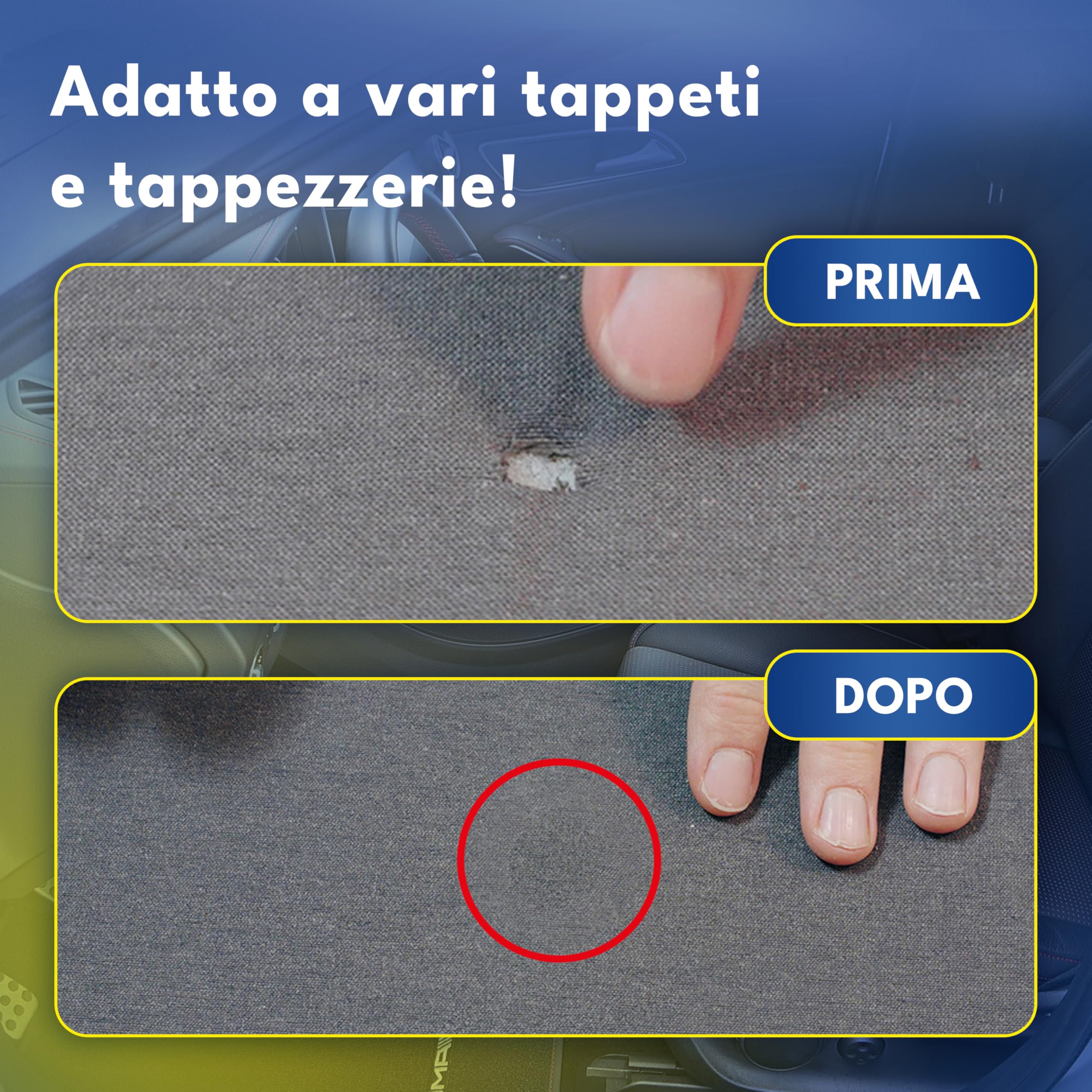 ATG® Kit riparazione sedili auto e tappezzeria – Riparazione tessuto per buchi, bruciature e strappi – 13 pezzi, 7 colori base miscelabili – Per auto, camion e casa