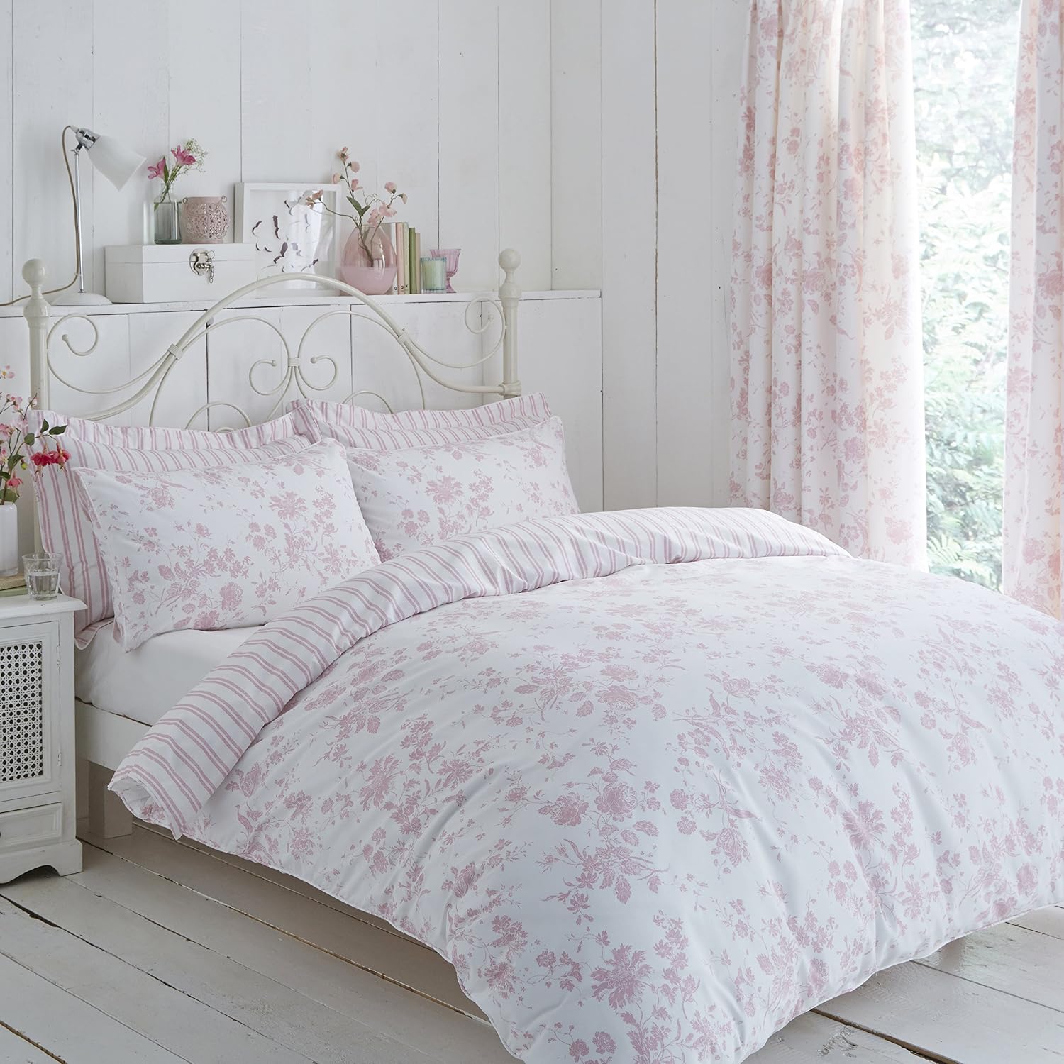 Charlotte Thomas Amelie Toile Pencil Pleat Curtains in Pink 66" x 72", W 66.1" x L 72" (4 Panels) - Image 3