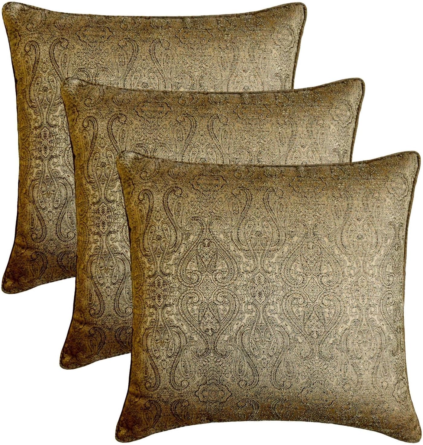 Antique Gold Decorative Throw Pillow Covers 14"x14" | Contemporary Jacquard Cushion Cover Damask | Regal Damask Pillowcases for Couch, Sofa Bedroom & Living Room, Modern Home Décor - Golden Cascade