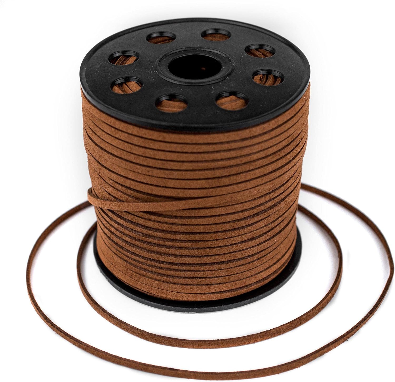 The Bead Chest 100 Yards 3mm Wide Jewelry Making Flat Micro Fiber Lace Faux Suede Leather Cord for DIY Crafts (Tan Brown)