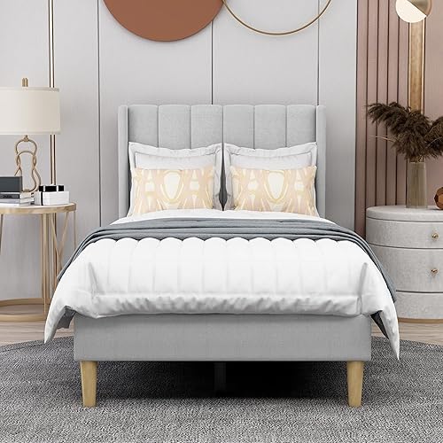 Miniatura 61 de AGARTT Base de cama tapizada tamaño individual con cabecero y estribo, soporte de listones de madera, no necesita somier, fácil montaje, terciopelo