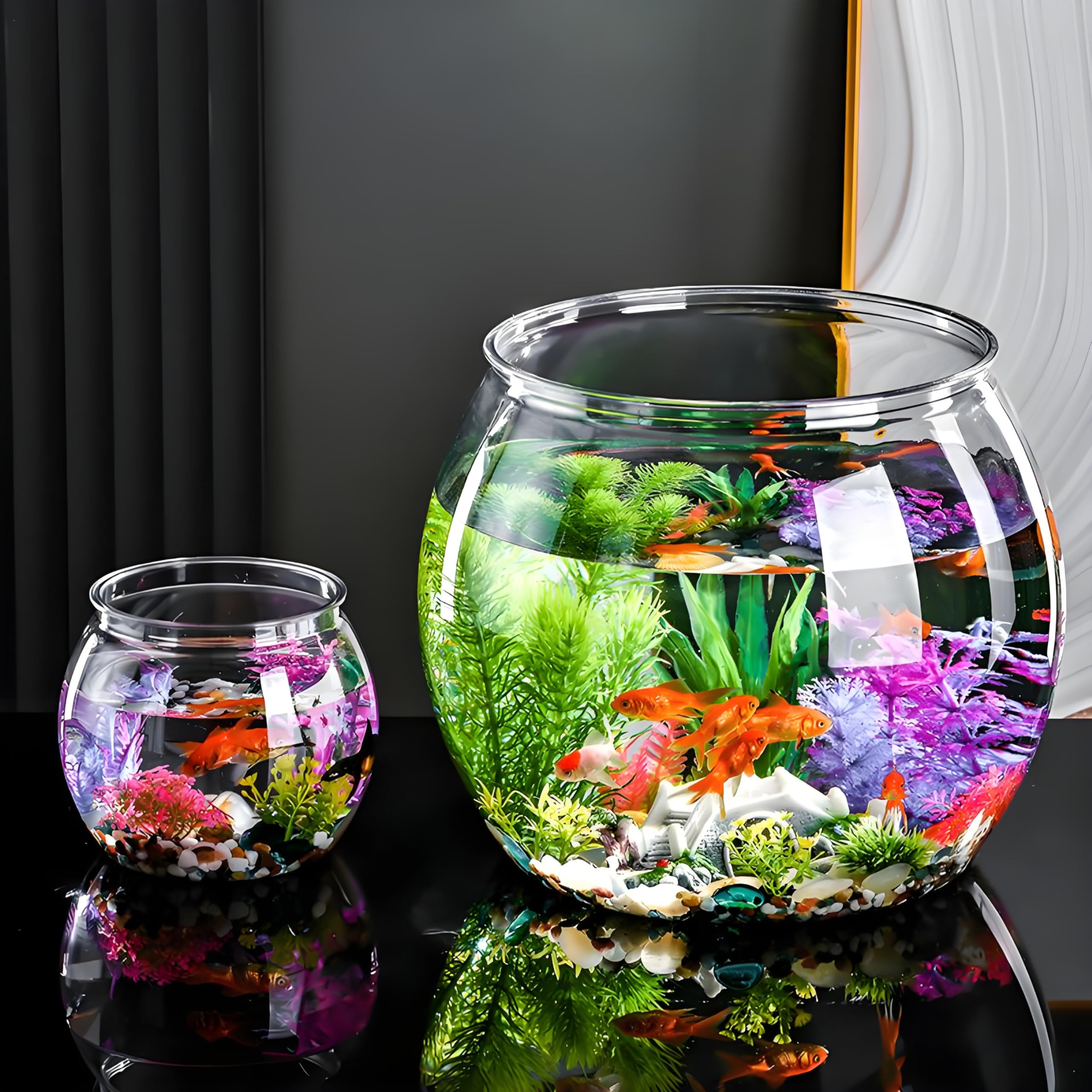 2Pcs Plastic Fish Bowls, 135oz Round Plastic Fish Tank 1 Gallon