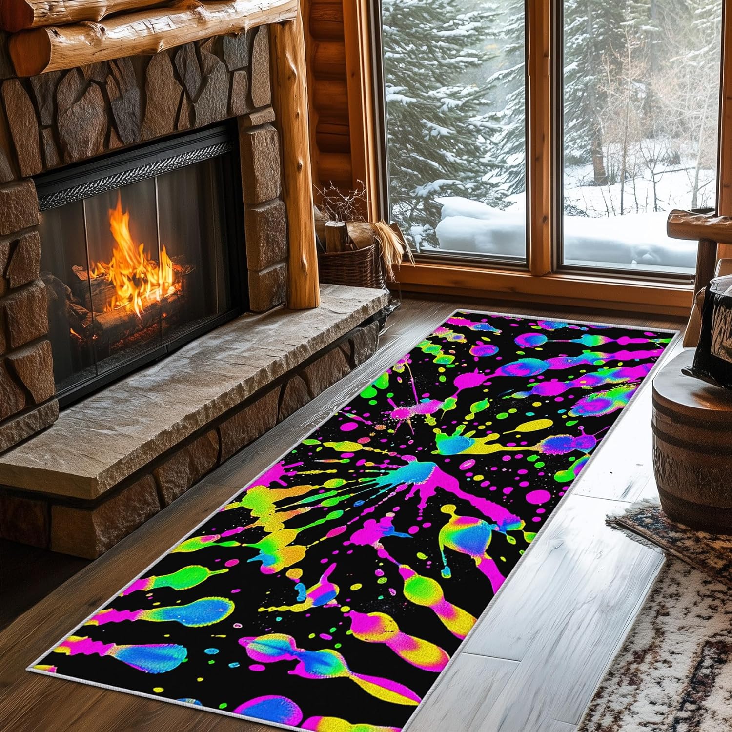 Amazon.com: Neon Runner Rug 3x7 - Hallway Runner Rug Splatter Art Paint ...