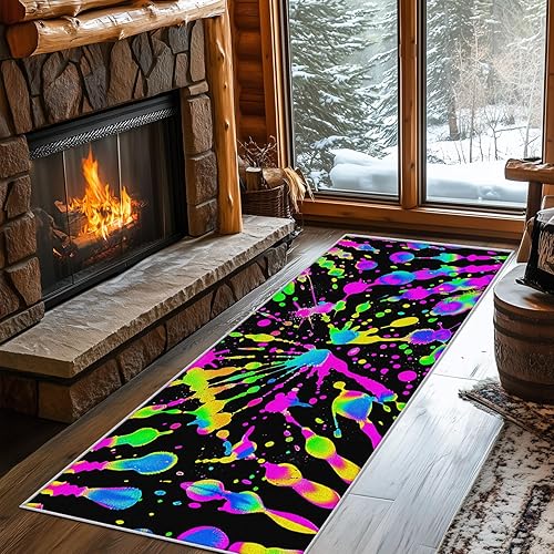 Miniatura 12 de Tie-Dye Runner Rug 3x12 - Hallway Runner Rug Neon Retro Abstract Art Pattern, Non Slip, Washable, Tie-Dye Home Decor Carpet for Kitchen, Entryway