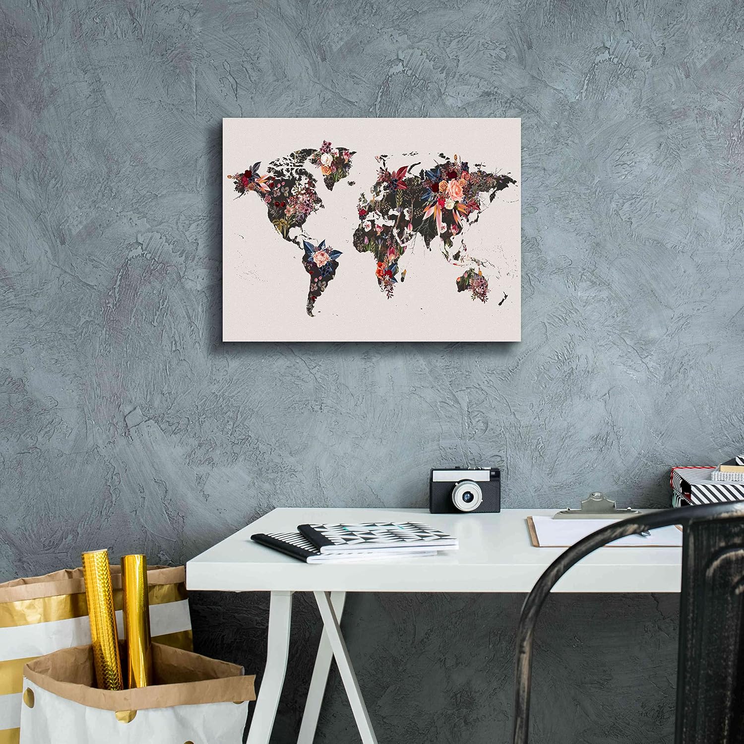 Epic Graffiti 'Worldmap Flowers' by Design Fabrikken, Giclee Canvas Wall Art, 16"x12"