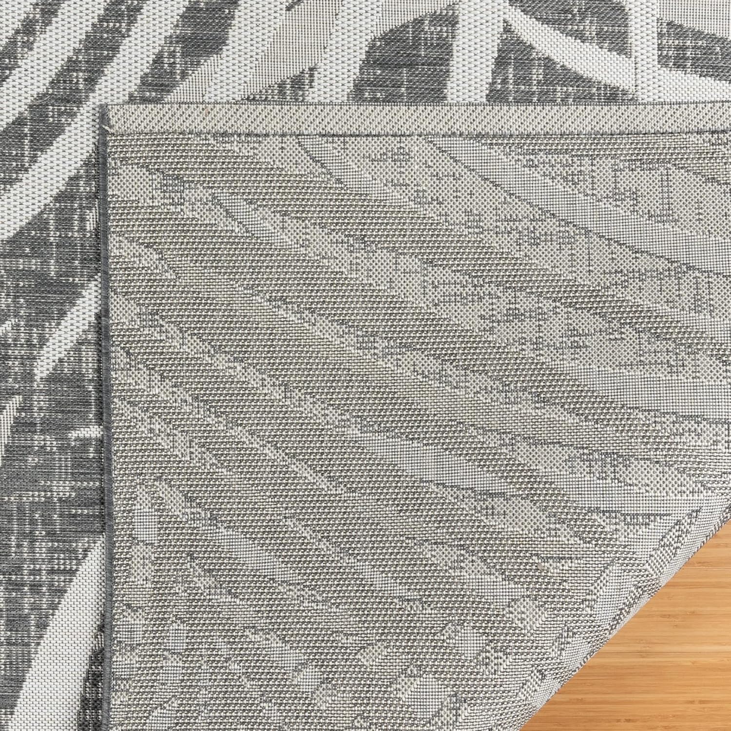 Gertmenian Indoor Outdoor Area Rug, Classic Flatweave, Washable, Stain & UV Resistant Carpet, Deck, Patio, Poolside & Mudroom, 6x9 Ft Medium, Royal Palm Leaf, Gray Beige White