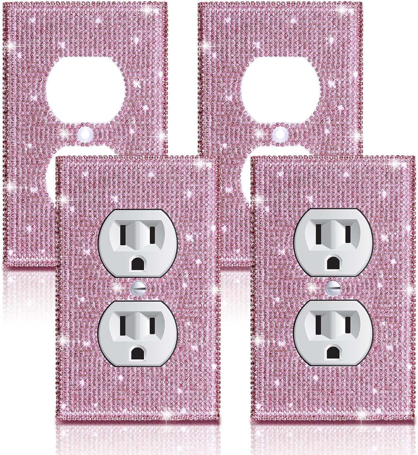 4 Pcs Shiny Rhinestones Wall Plate Light Switch Cover Outlet Covers Wall Plate Cover Light Switch Decorative Bling for Home Ornaments(Pink)