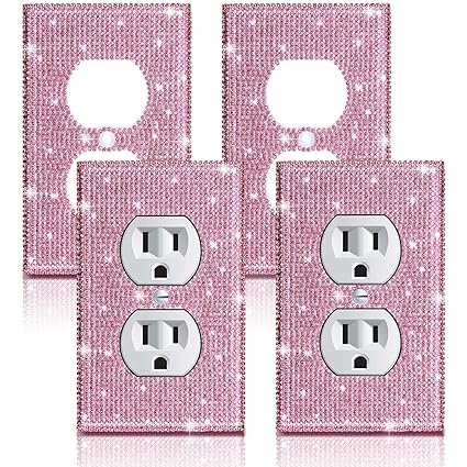 4 Pcs Shiny Rhinestones Wall Plate Light Switch Cover Outlet Covers Wall Plate Cover Light Switch Cover Decorative Bling Light Switch Cover for Home Decor(Pink, Single Gang Toggle Light Switch)