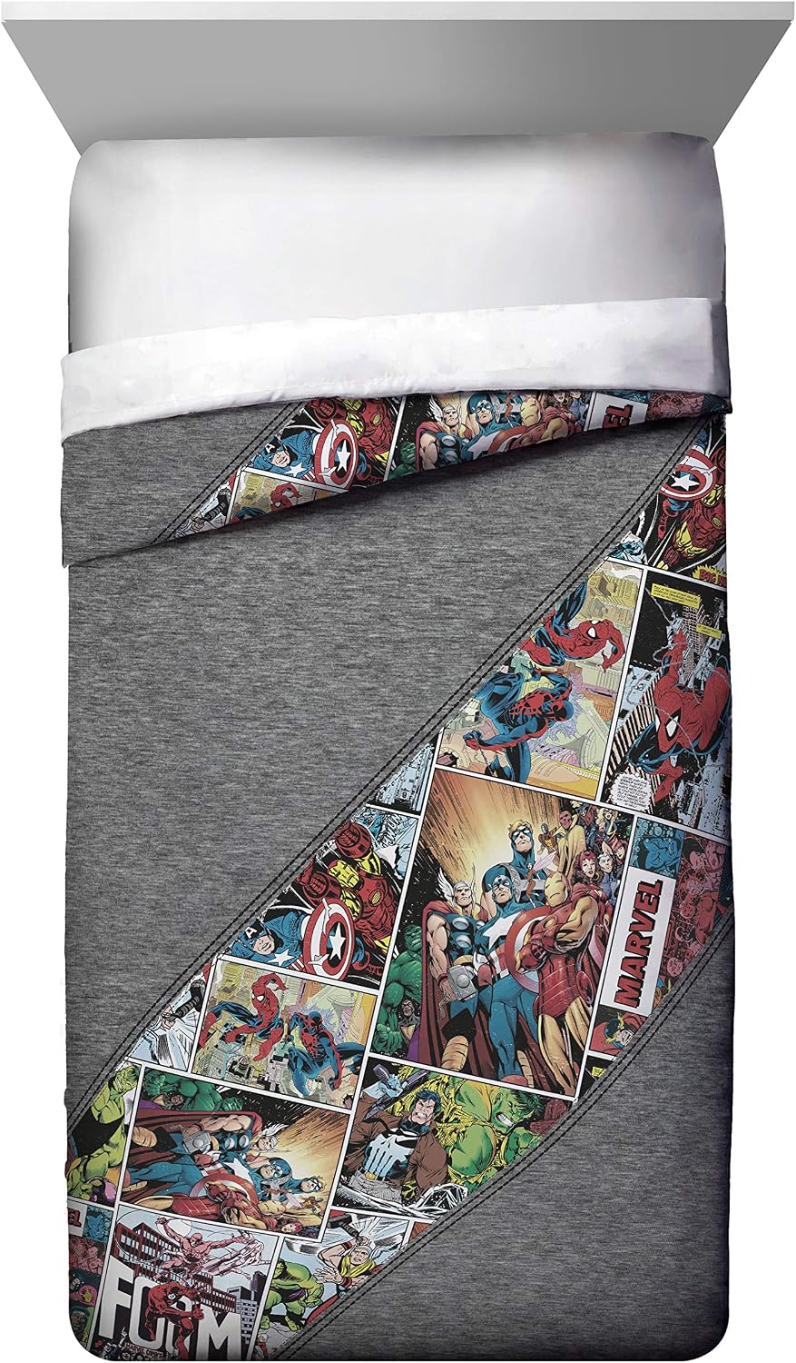Jay Franco Marvel Comics 80th Anniversary Twin Comforter & Sham Set - Super Soft Kids Reversible Bedding - Fade Resistant Microfiber (Official Marvel Product)