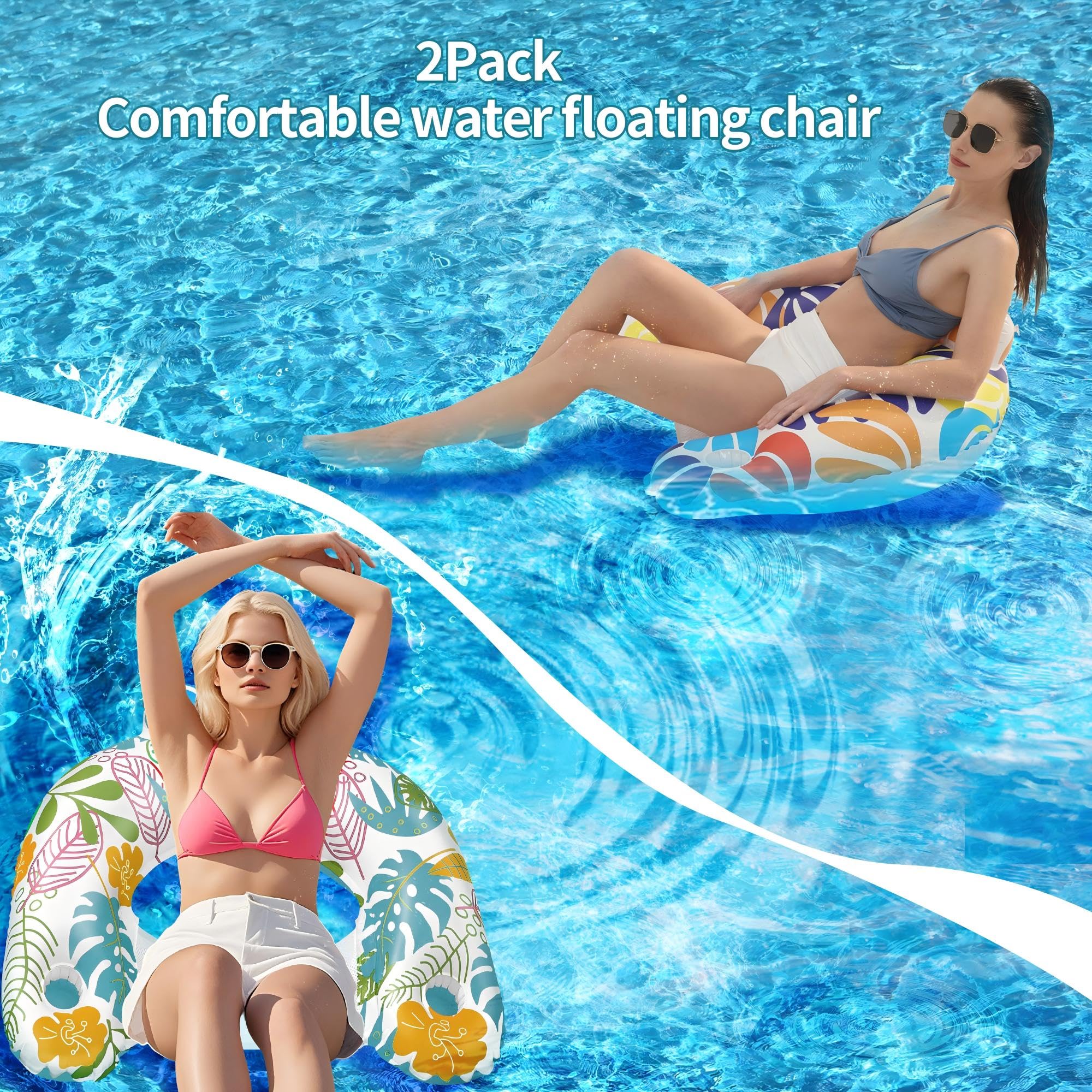 2 Pack Pool Floats Adult,Inflatable Float Chair with Two Cup Holders,Perfect for Adult Summer Water Parties to Bring us Leisure and Relaxation