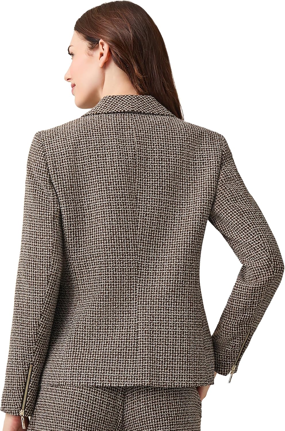 Kasper Women's Petite Tweed ONE Bttn Shawl Collar JKT with Zip, Chocolate Multi - Image 2