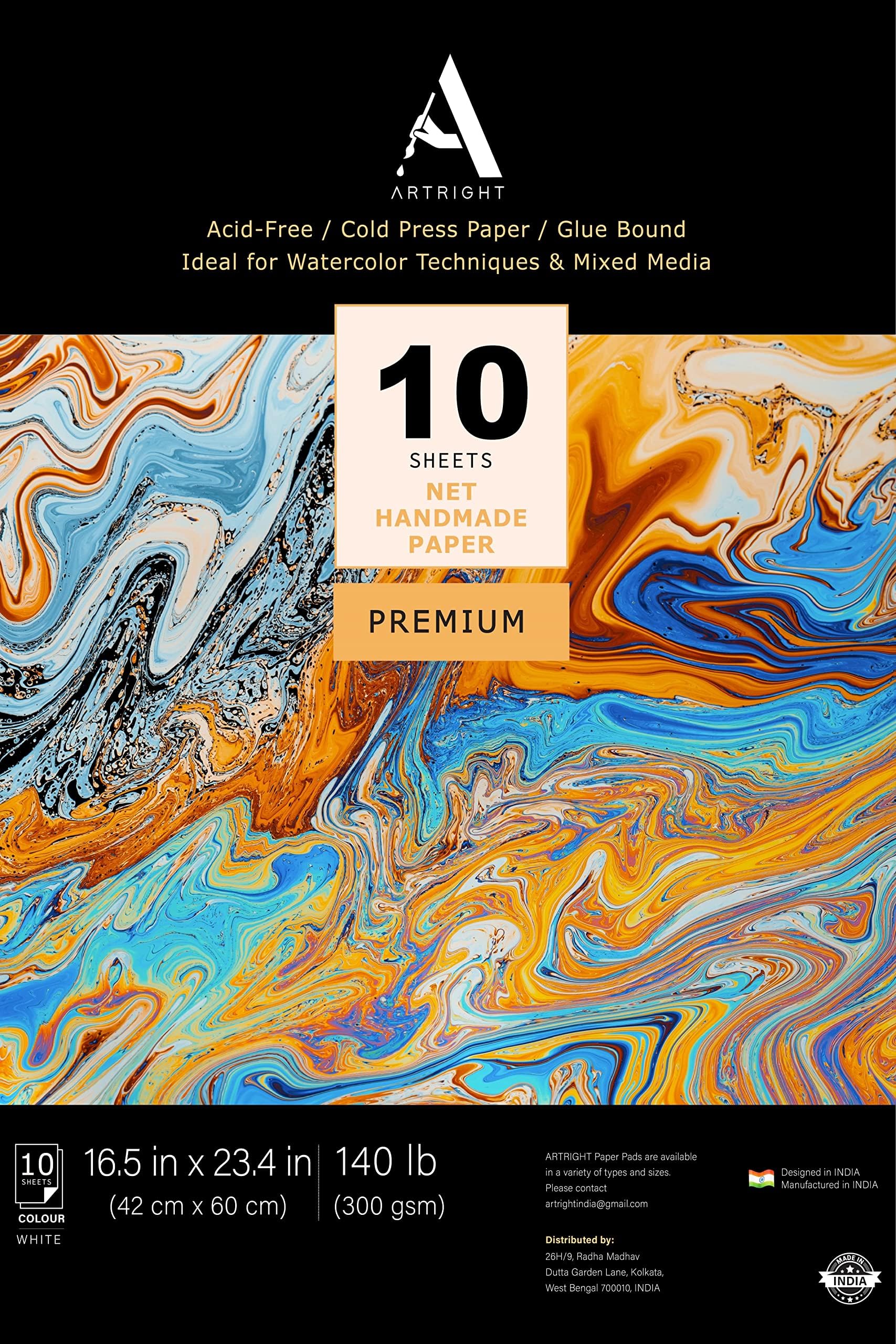 ArtRight White Net Handmade Papers (280 GSM) Ultra Premium fine Textured Dotted Handmade Watercolor Papers for Watercolour, Acrylic, Ink and Mixed Media (A2-10)