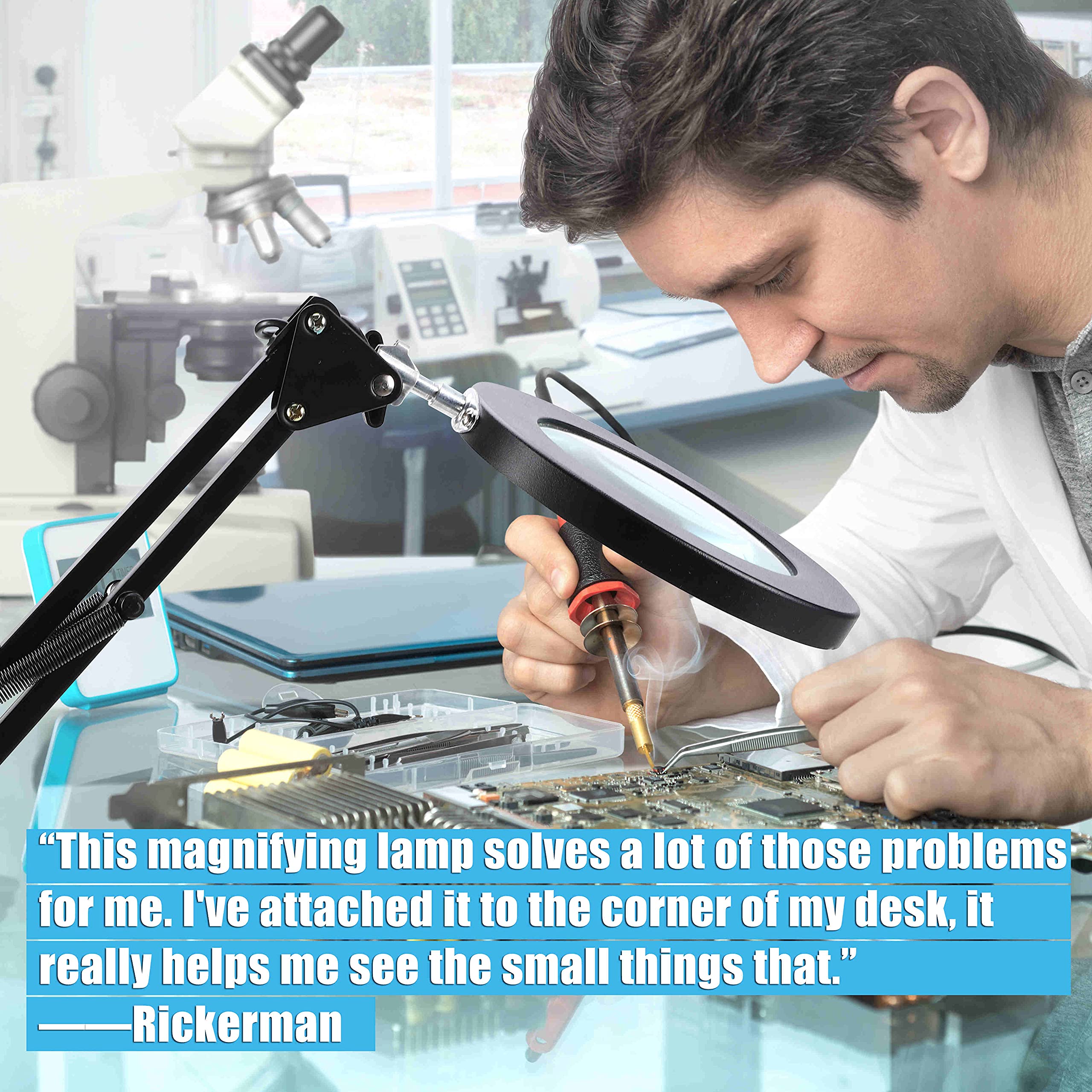 LANCOSC Magnifying Glass Desk Lamp with Clamp White/Warm White