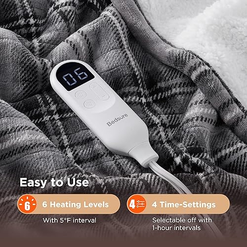 Vista 58 de Bedsure GentleSoft - Manta térmica eléctrica, suave manta eléctrica de franela acanalada, calefacción con 4 ajustes de tiempo, 6 ajustes de calor