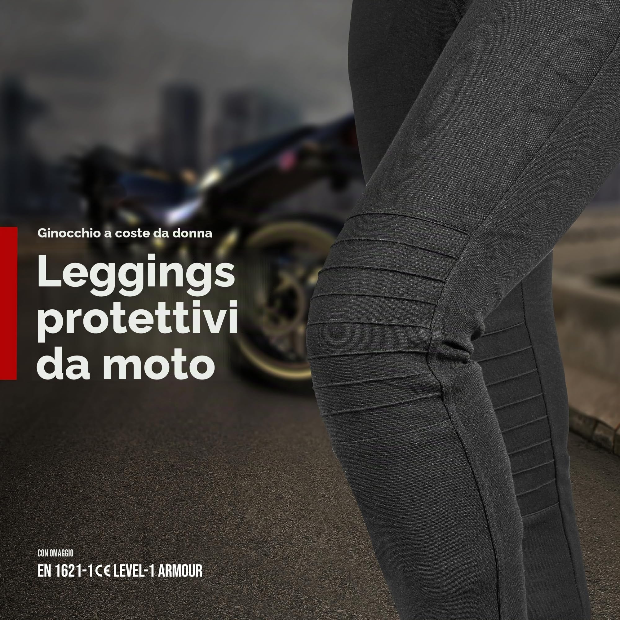GREAT BIKERS GEAR - Leggings da moto da donna, foderati in Kevlar, protettivi da moto, con armatura CE rimovibile, (gamba corta)