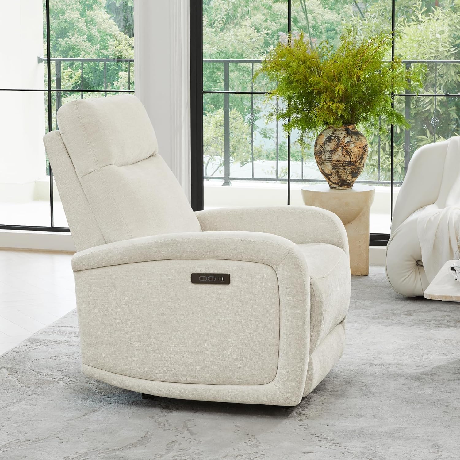 Watson & Whitely Zero Wall Recliners W Power Headrest, Power Reclining Chairs for Adults with Type-C Charger, Small RV Chairs for Living Room, Fabric in Linen