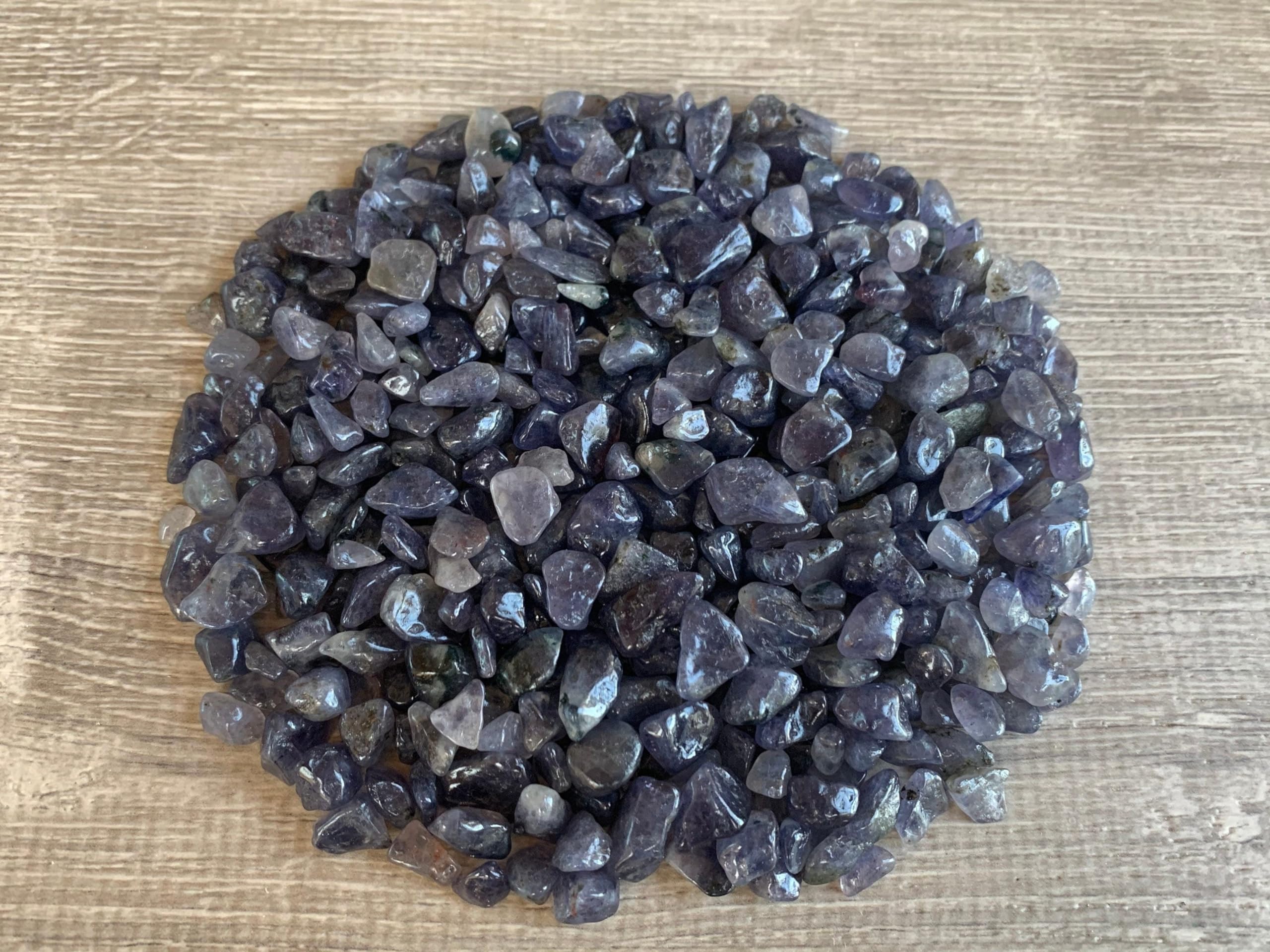GAF TREASURES 2 oz Lot Natural Semi Tumbled Iolite Gemstone Chips, Iolite Crushed Mini Crystals, Undrilled Crystal Chips (Iolite)
