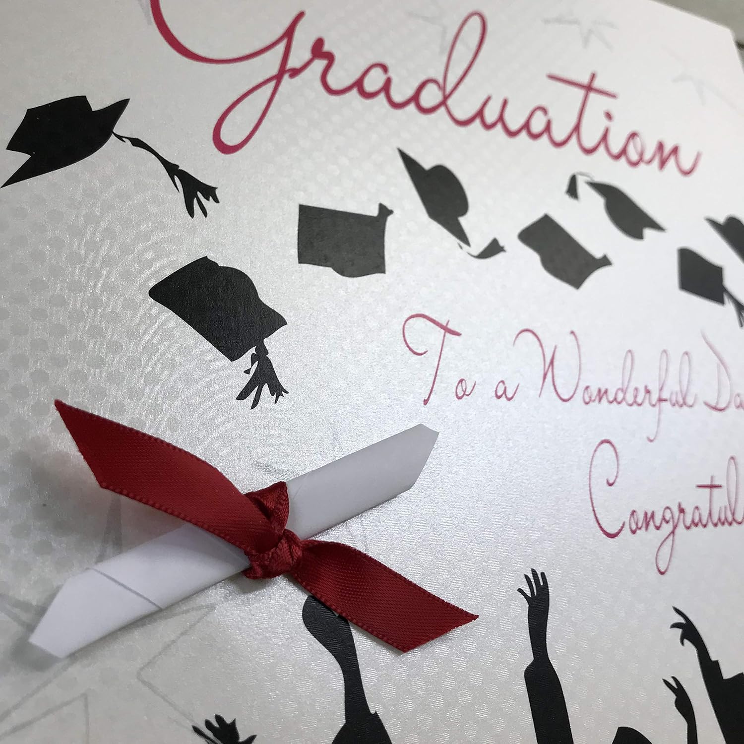 WHITE COTTON CARDS Wonderful Daughter, Handmade Large Card (Graduation Scroll)