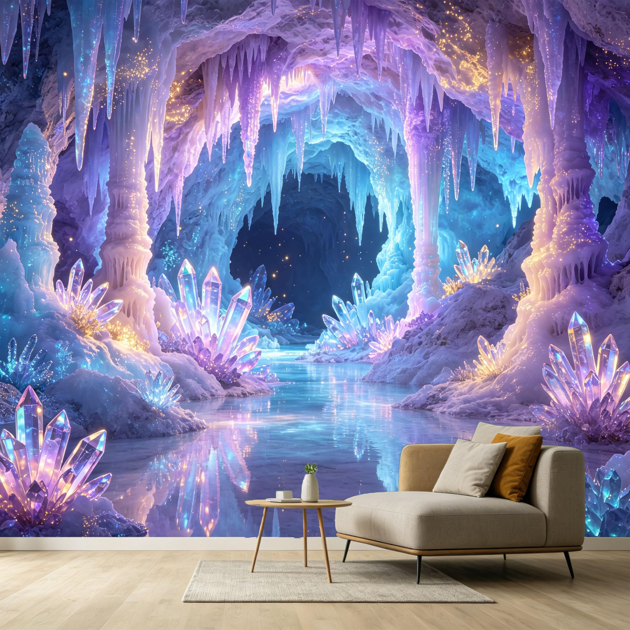 Custom Size Wall Murals Glowing Crystal Cave 3D Trompe L'Oeil Ice Formation SelfAdhesive Wall Fabric Removable Large Wallpaper for Photo Living Room