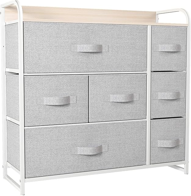 YITAHOME Chest of Drawers, Non-Woven Fabric 7-Drawer Storage Organizer Unit for Bedroom Living Room Closet, Sturdy Steel Frame, Easy Pull Fabric Bins & Wooden Top, Fabric Dresser