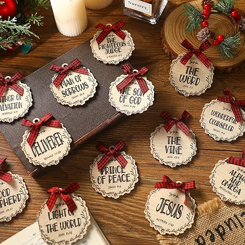 Miniatura 5 de Soaoo 50 adornos de madera con los nombres de Jesús para manualidades, adornos de Navidad de madera con nombres de Jesús, adornos de Navidad con