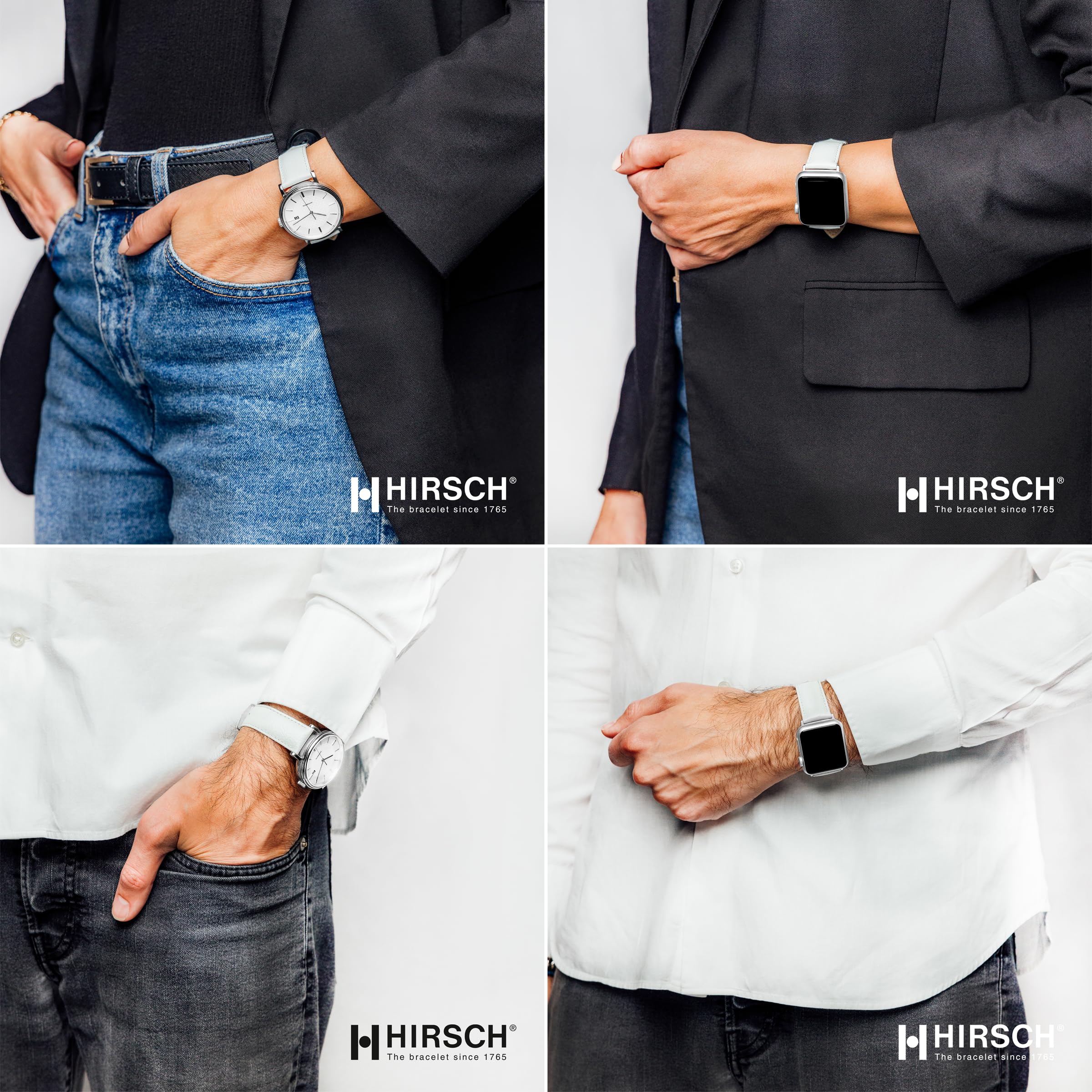 Bracelet montre HIRSCH Kansas - cuir de veau véritable - gaufrage buffle - pour hommes et femmes