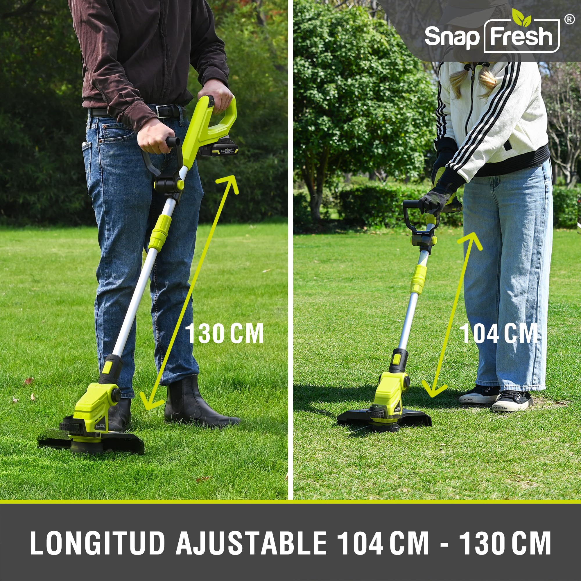 SnapFresh Cortacésped a batería 20V Desbrozadora (con batería y Cargador, Cambio rápido de Hilo, 30,5 cm de Ancho de Corte, Mango telescópico Ajustable, Protector de Flores)