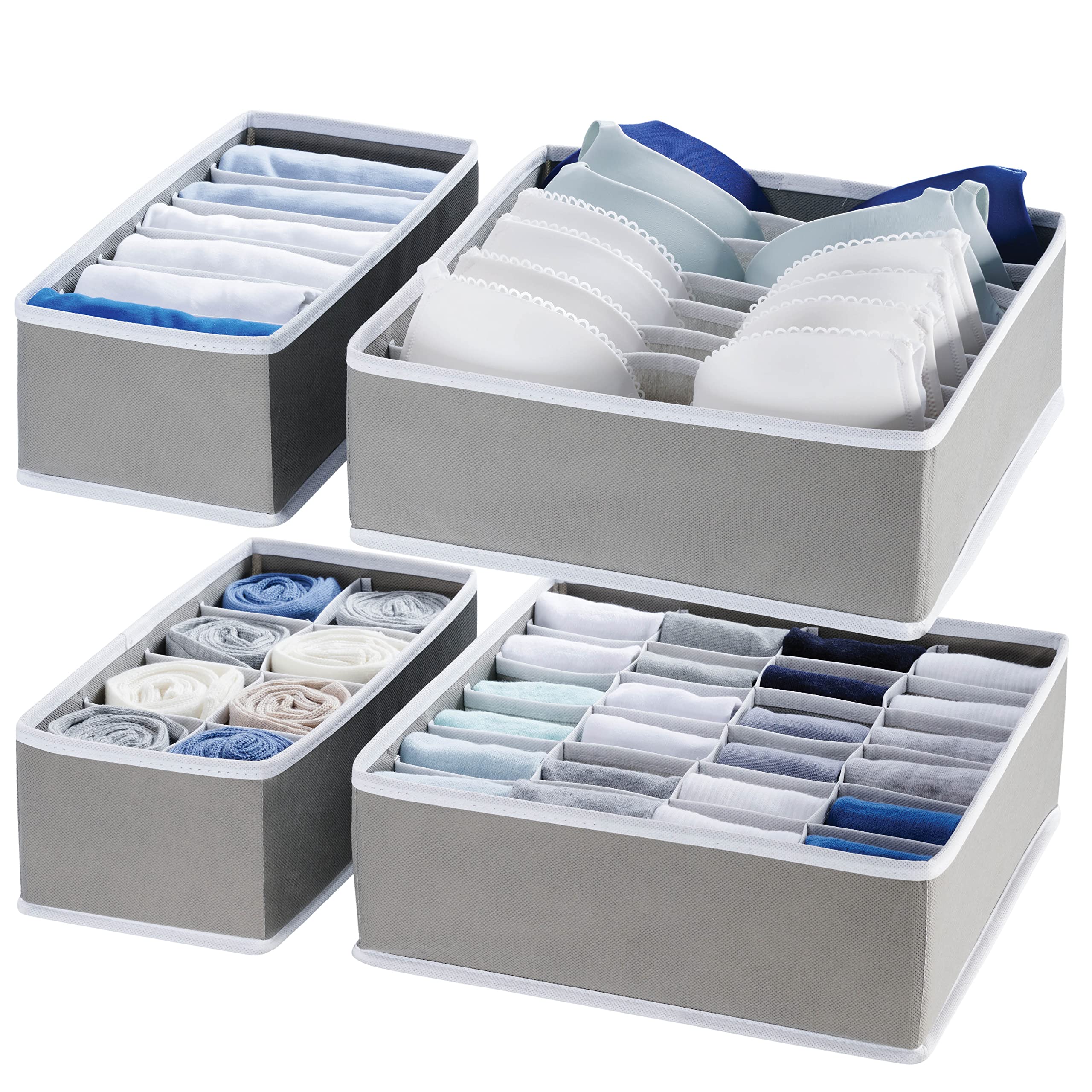 Ruboxa Dresser Organizer - Set of 4 Drawer Organizers for Clothing, Bra and Underwear Organizer Bins for Bedroom Organization, Breathable, Easy Assemble, Foldable, for Lingerie, Sock, Tie ETC. (Gray)