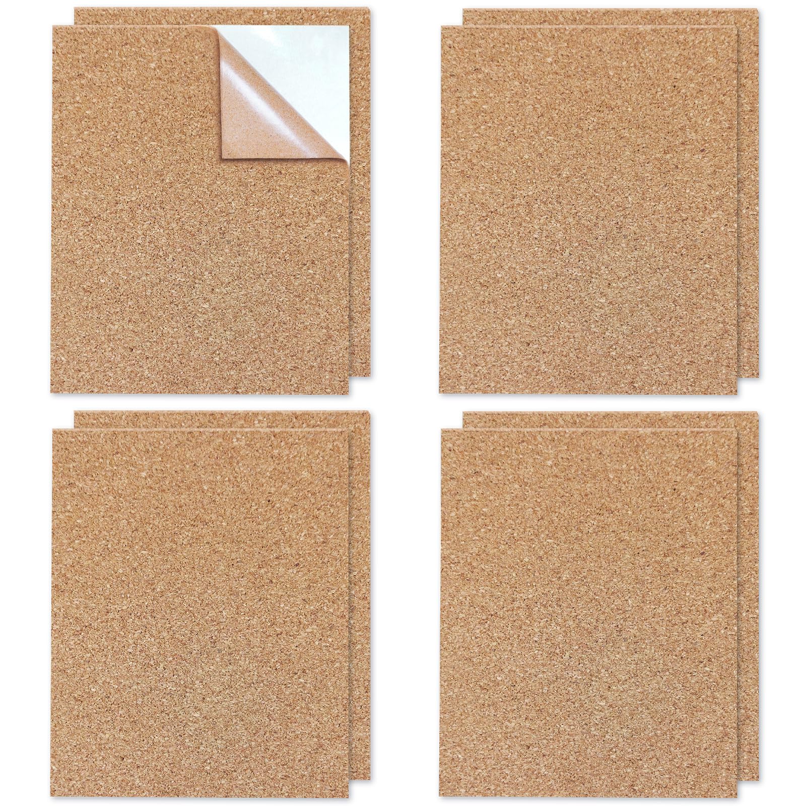 8 Pack Self Adhesive Cork Boards, A4 Cork Tiles Cutable Self-Adhesive, 30x21 cm, Cork Wall Panels for Floors, Walls, DIY, Craft Projects (2mm)