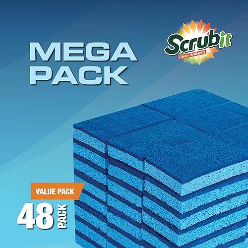 Miniatura 2 de SCRUBIT Paquete de 48 esponjas de cocina  Esponja de doble cara  Ideal para lavar platos, cocina y baño  Esponjas azules para lavar platos junto con