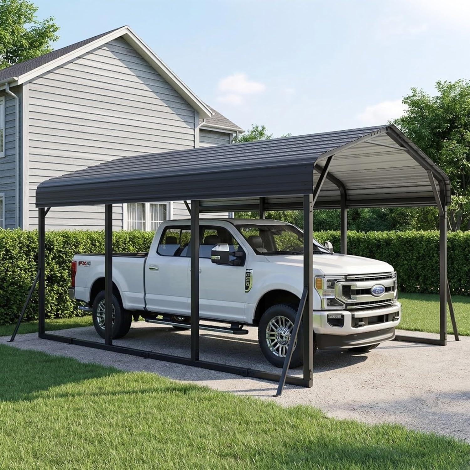 10x15 FT Metal Carport,Heavy Duty Cart Ports Canopy with Corrugated Metal Roof,Metal Car Garage Outdoor Galvanized Car Shelter for Cars, Boats, Pickups and Tractors