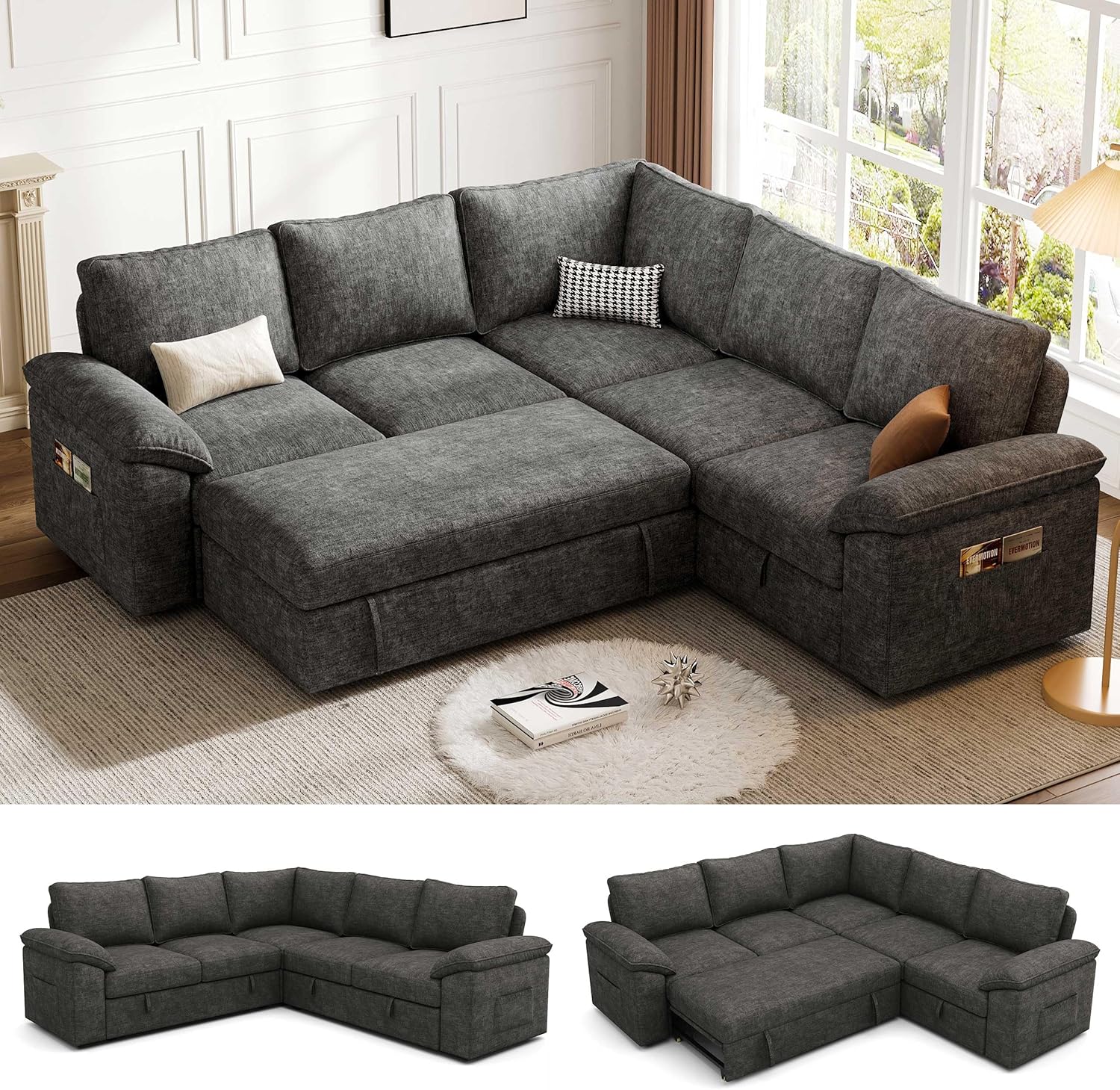 85 Inch Modular Sectional Sofa with Pull Out Bed,L Shaped 5