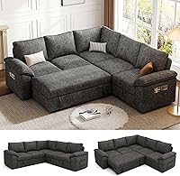 Vista 13 de Sofá modular de 85 pulgadas con cama extraíble, sofá modular en forma de L de 5 asientos con almacenamiento, sofás seccionales para sala de estar