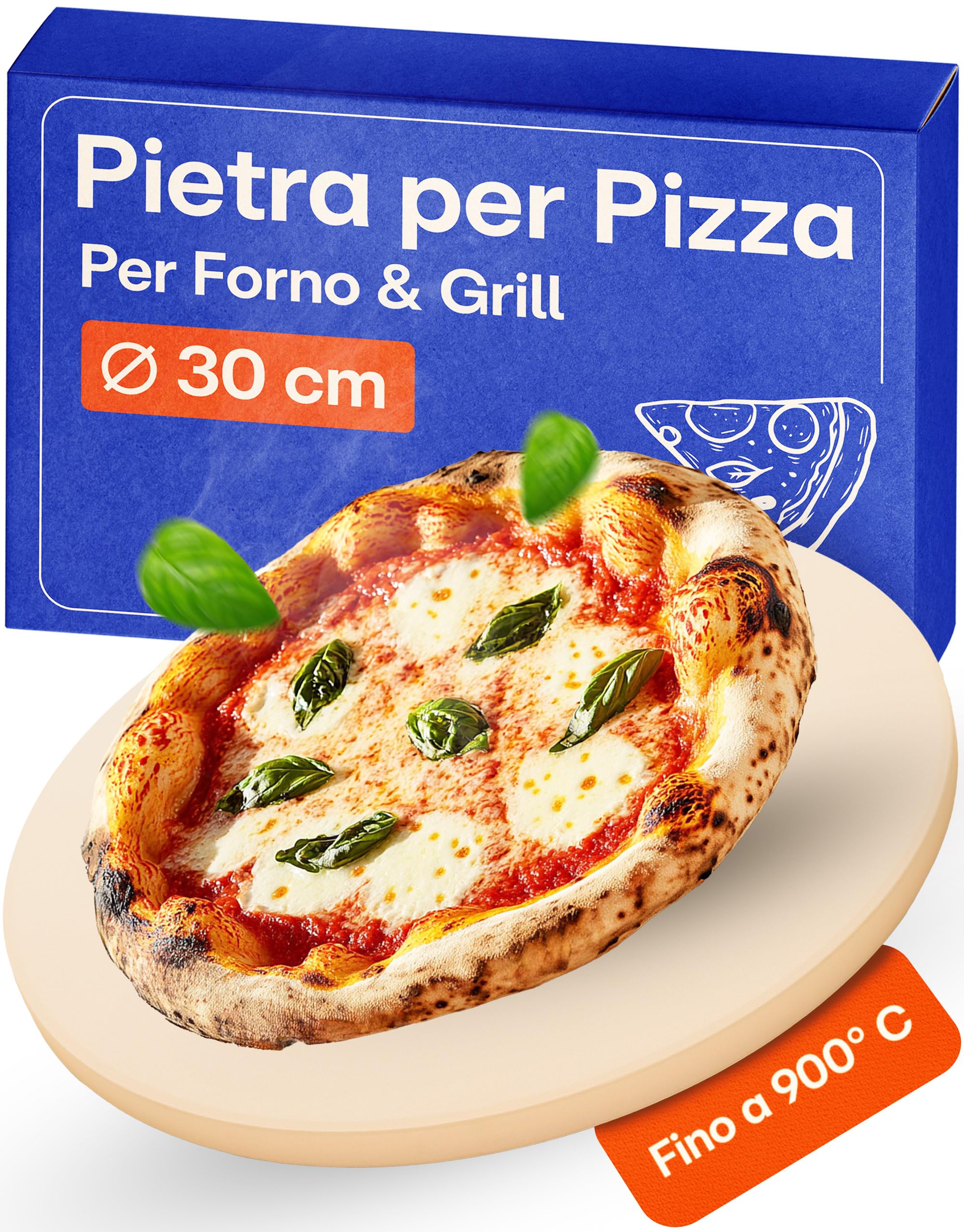 Praknu Pietra Refrattaria per Pizza da Forno Elettrico, Grill e Barbecue - Rotondo 30 cm Ø - Per un Impasto Croccante