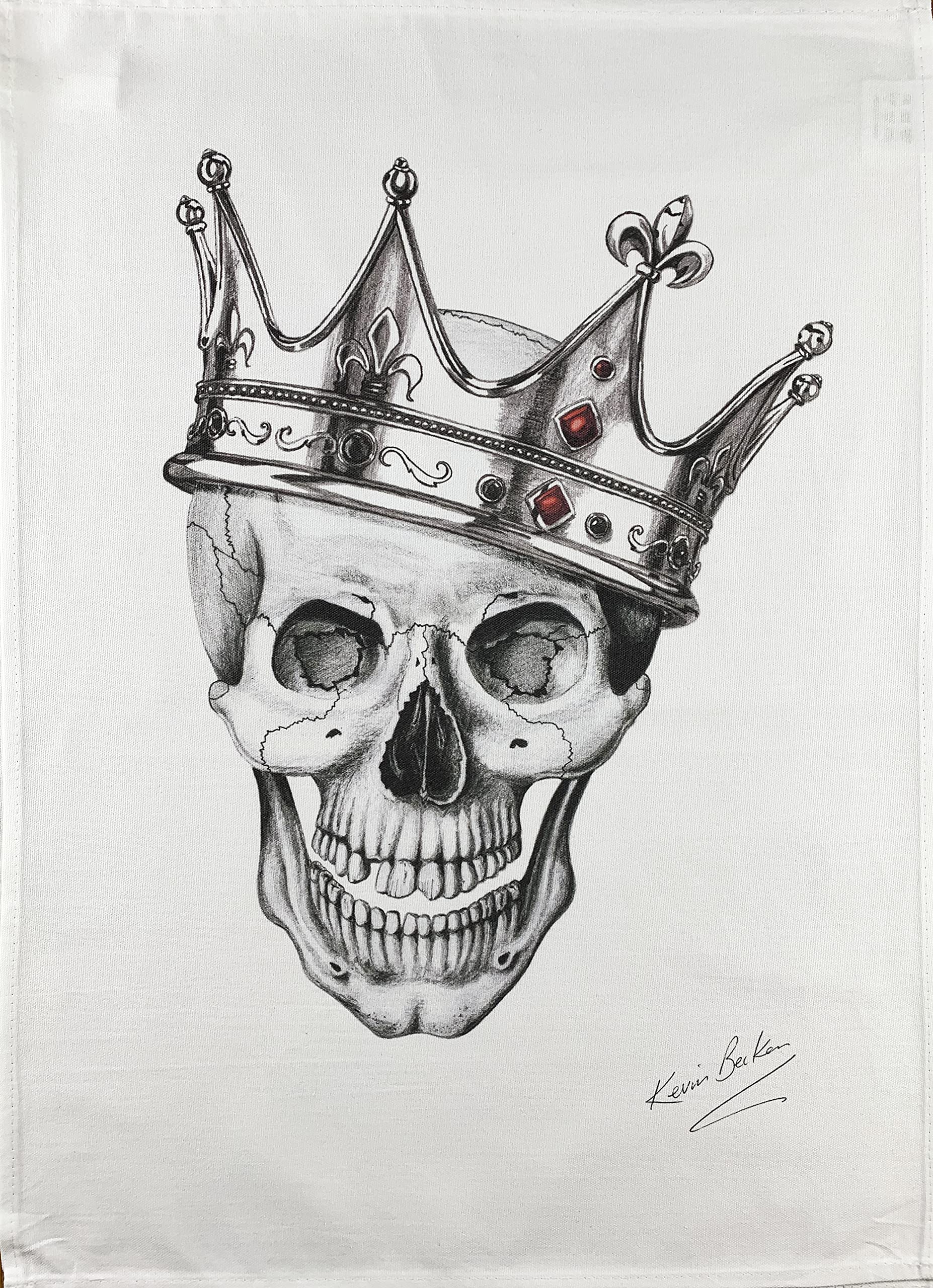 Half a Donkey King of the Skulls Handdrawn Large Cotton Tea Towel