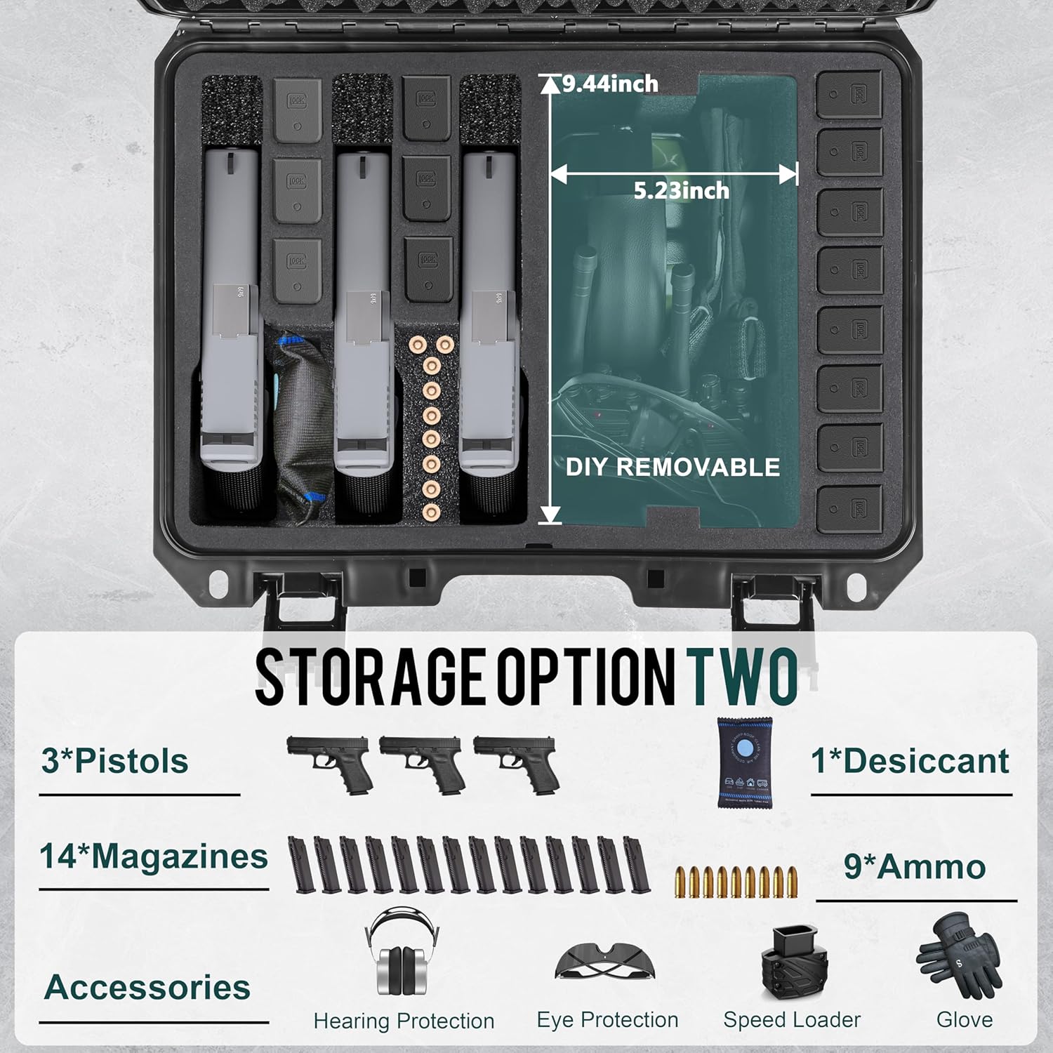 Pistol Gun Case, Hard Waterproof TSA-Approved Gun Case, Holds Multiple Pistols and Magazines, Lockable Handgun Case with Pre-Cut Foam, Heavy-Duty Black Protective Shell