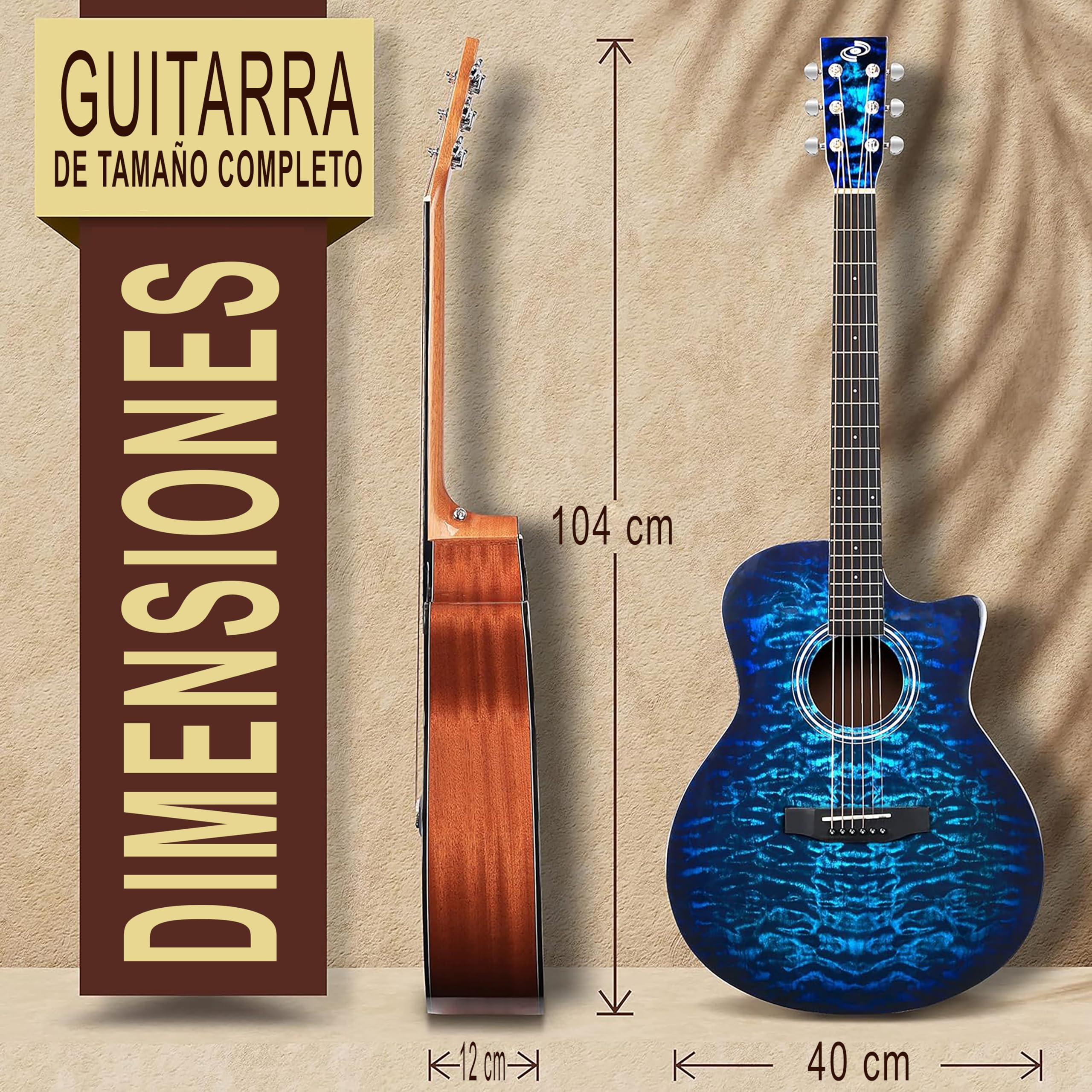 Pyle Kit de Guitarra Acústica para Principiantes - Diestro, 4/4, Azul burst