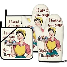 Funny Oven Mitts for Women Yellow Kitchen Accessories and Decor Oven Mitt Sets Retro Humor House Warming Cooking Baking Gifts for Mom Wife Sister Beige, Oven Mitts & Pot Holders