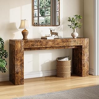 AMERLIFE 63" Burl Wood Console Table, Modern High Gloss Entryway Table with 2 Storage Drawers, Long Sofa Table Behind The Couch for Entrance, Hallway, Foyer, Living Room, Brown