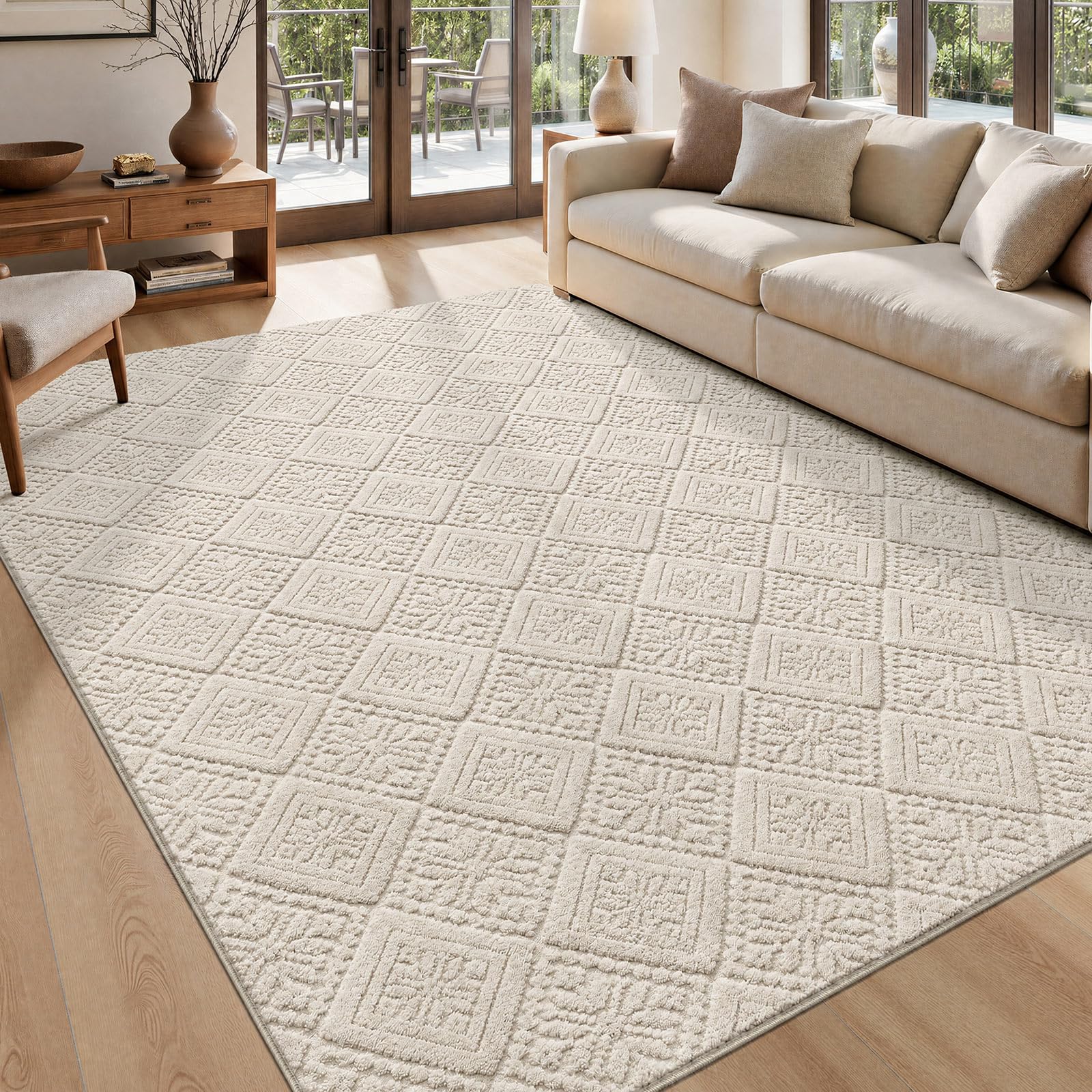 SHACOS Washable Rug Living Room Large 160x230 cm, Non Slip Area Rugs Beige