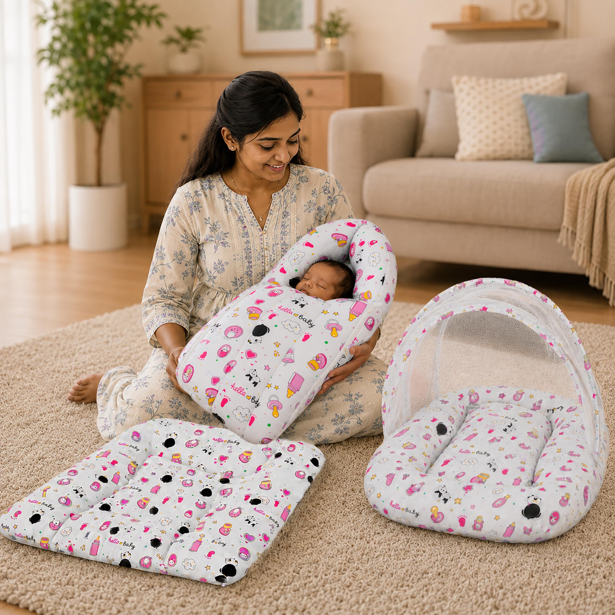 Panda Blue Baby Bedding Set - Sleeping Bag & Mosquito Net -29