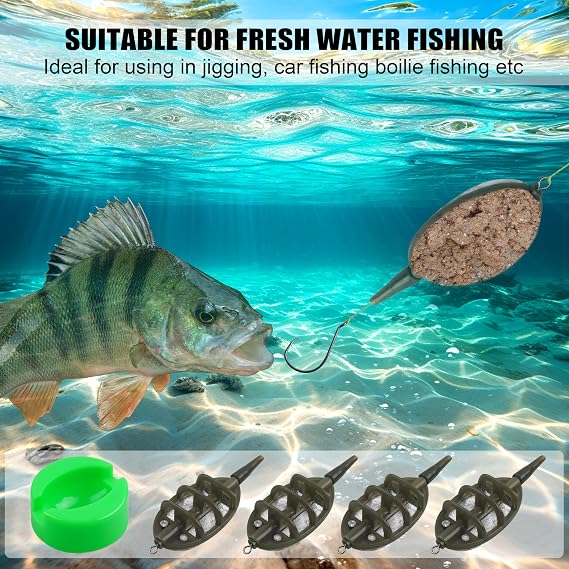 Carp Fishing Method Feeders Set 4 Inline Method Feeders with 1 Quick Release