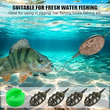 Carp Fishing Method Feeders Set 4 Inline Method Feeders with 1 Quick Release