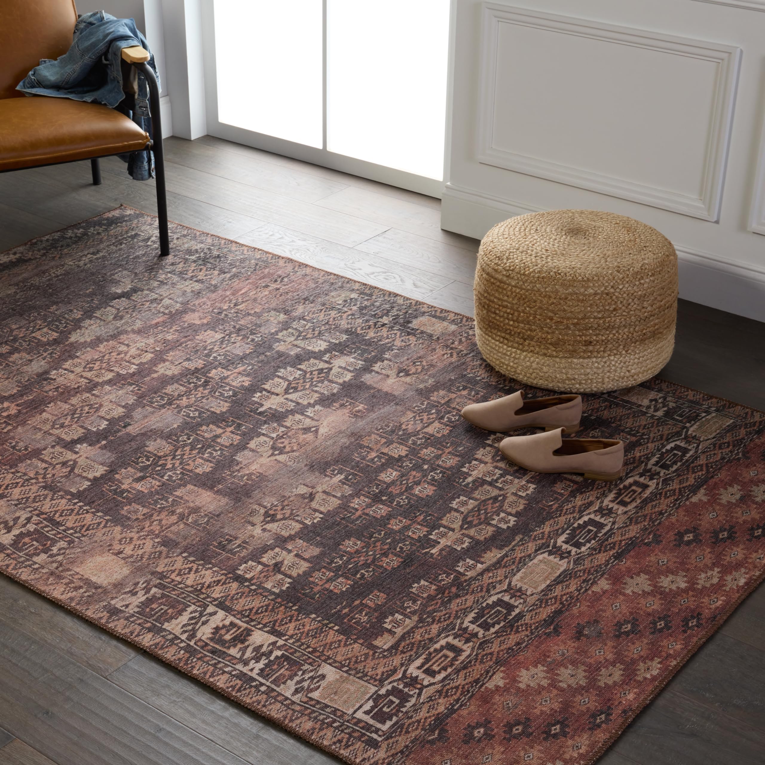 Jaipur Living, Machine Washable 8x10 Large Area Rug, Farmhouse Brown/Terracotta Living Room Rug