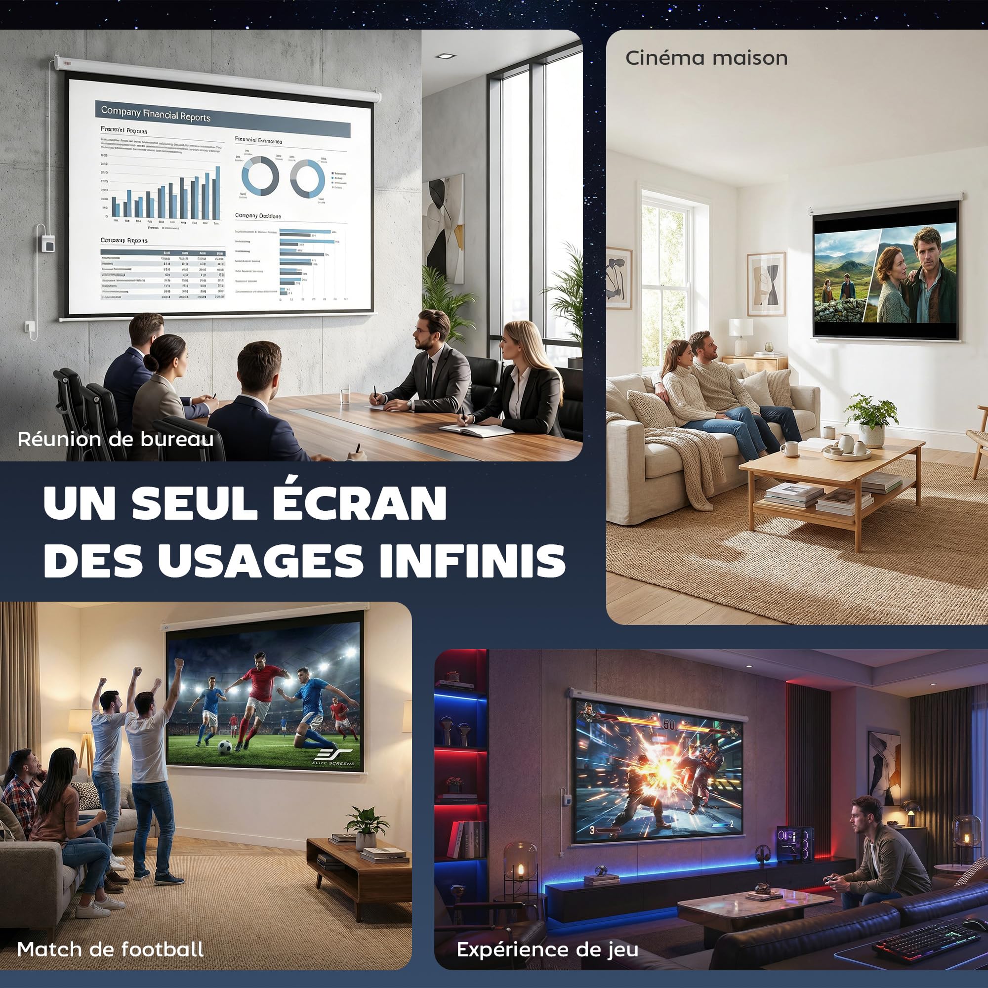 HOMCOM Écran Vidéoprojecteur 84 Pouces 4:3 4K HD Motorisé Électrique Montage Mural Plafond