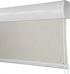 Cortina Persiana de Rolo, Rollon, rolô Blackout, black out, blacaute (Linho Natural - Acabamento Branco, 1,70 (lar) x 1,30 (alt) - COM BANDÔ)