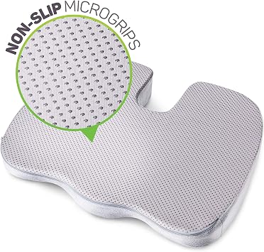 Aylio Coccyx Seat Cushion for Office Chair - U-Cutout Suspends the Tailbone, Nothing Touches It - Firm Comfort Foam that Won't Flatten - Washable Cover - Desk, Car, Wheelchair (Gray)