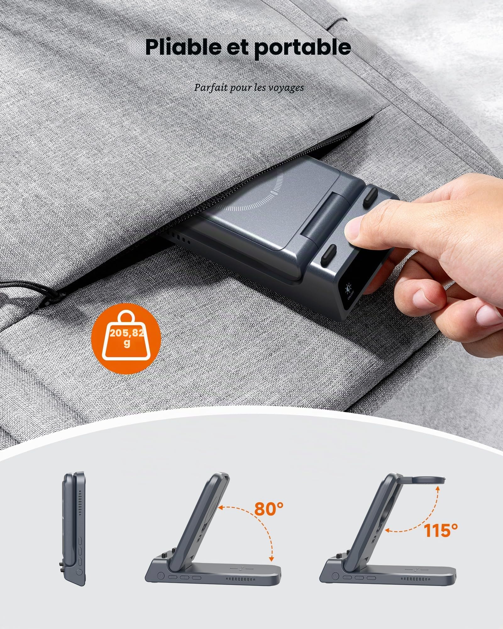3-en-1 Pliable Chargeur Induction pour iPhone 17/Air/Apple Watch 11/Ultra 3