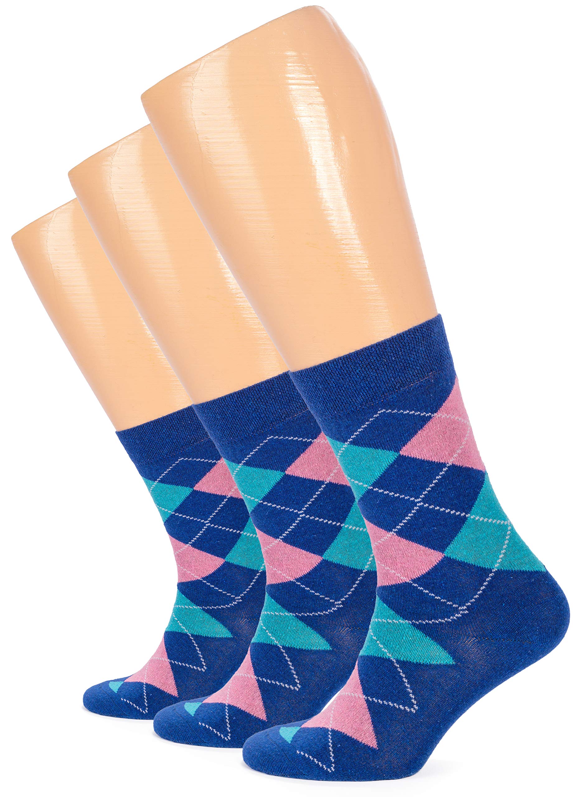 Hugh Ugoli Women's Cotton Argyle Crew Socks | Fun Colorful, Patterned Trouser or Dress Socks, Shoe Size 6 to 12, 3 or 4 Pairs